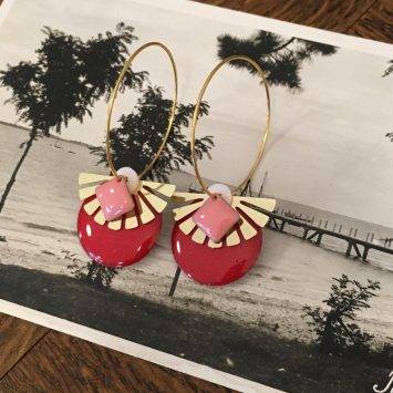 Boucles d’oreilles éventail doré</br>acier inoxydable<rouge et rose</br>Pas de samedi sans bigoudi